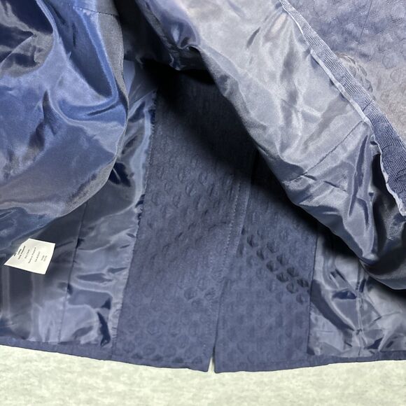 Talbots Cropped Jacket 22 P Mod Collar Polka Dot Texture 3/4 Sleeve Navy Blue - Picture 10 of 10